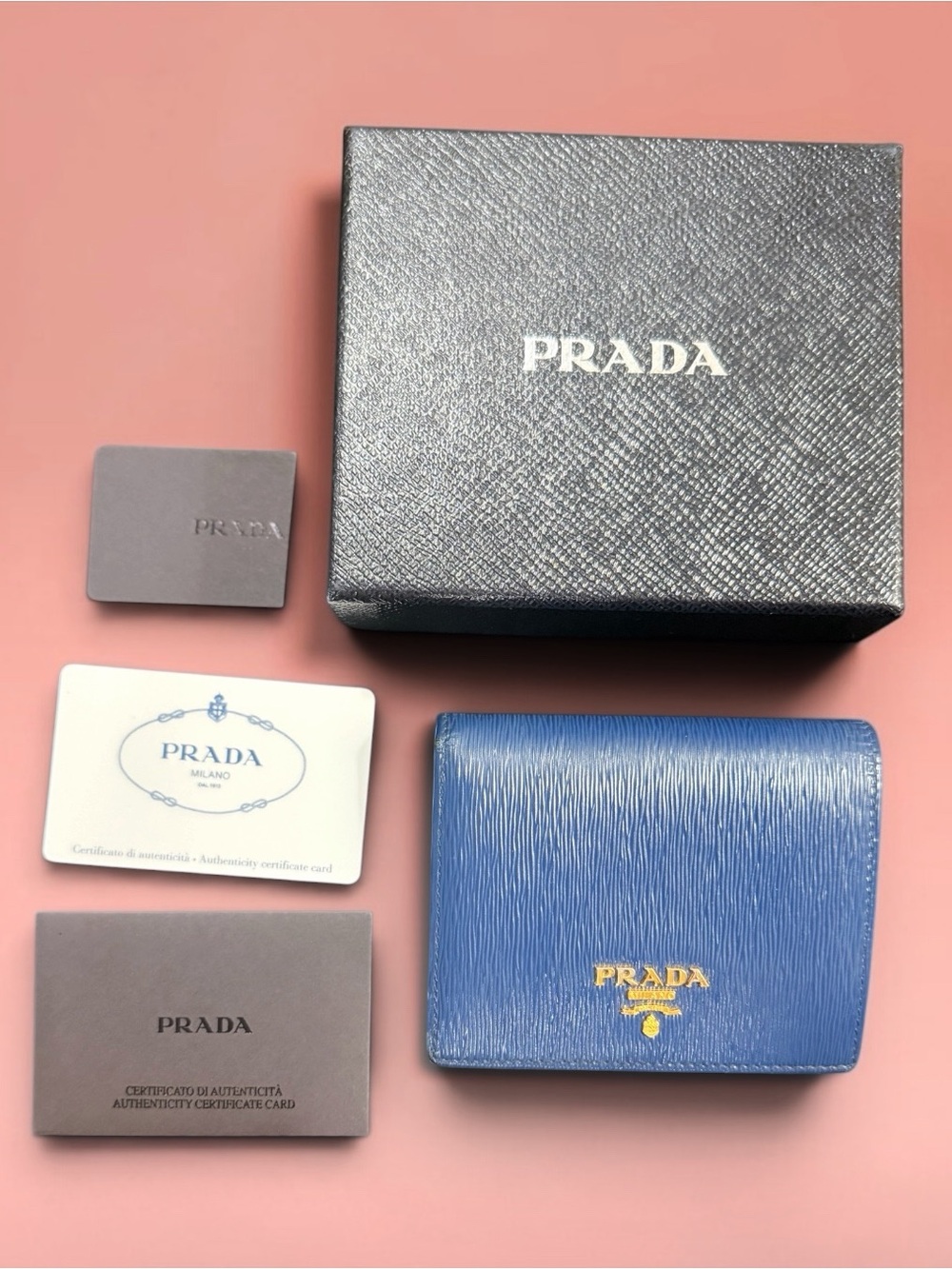 Prada Vitello Move Compact Bifold Wallet in Bluette Blue